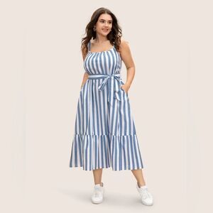 NWT BloomChic Striped Linen Blend Ruffle Layered Hem Dress size XL (14-16)